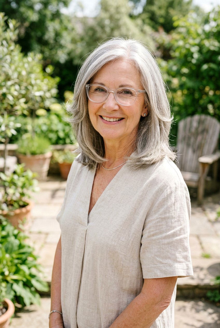 Classic lob with face framing layers - 20 hairstyles for women with glasses over 60 - 20 hairstyles for women with glasses over 60