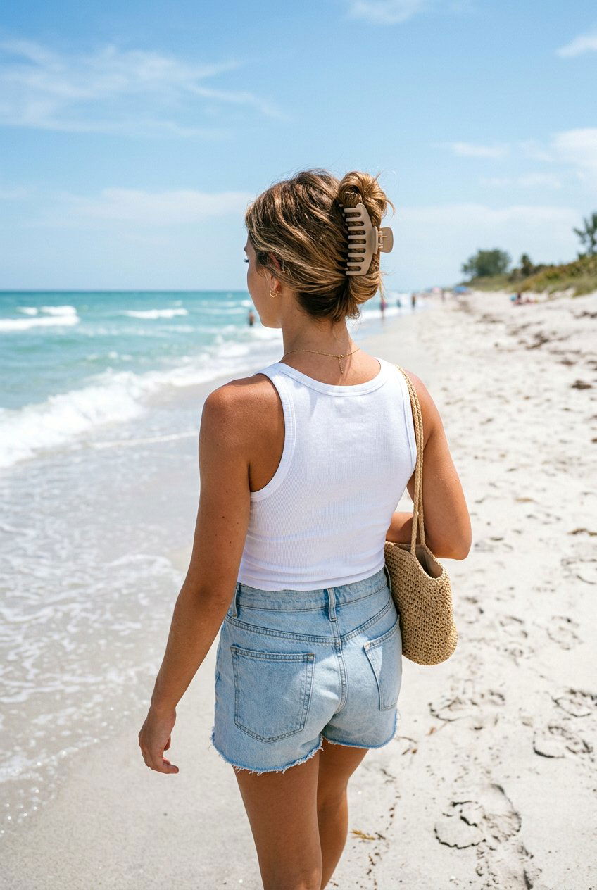 Claw Clip Beach Bun - 20 beach bun hairstyle - 20 beach bun hairstyle