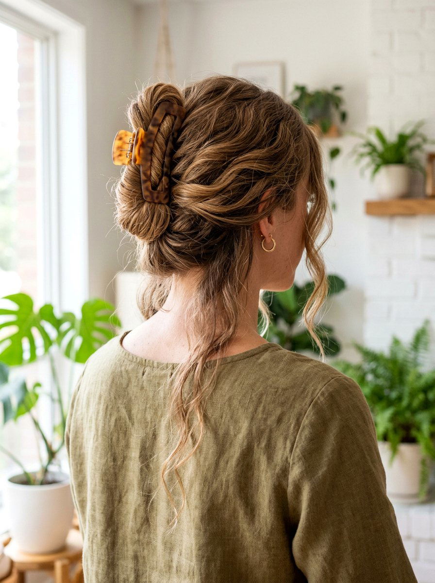 Claw Clip Boho Twisted Updo - 20 pilates claw clip hairstyle - 20 pilates claw clip hairstyle
