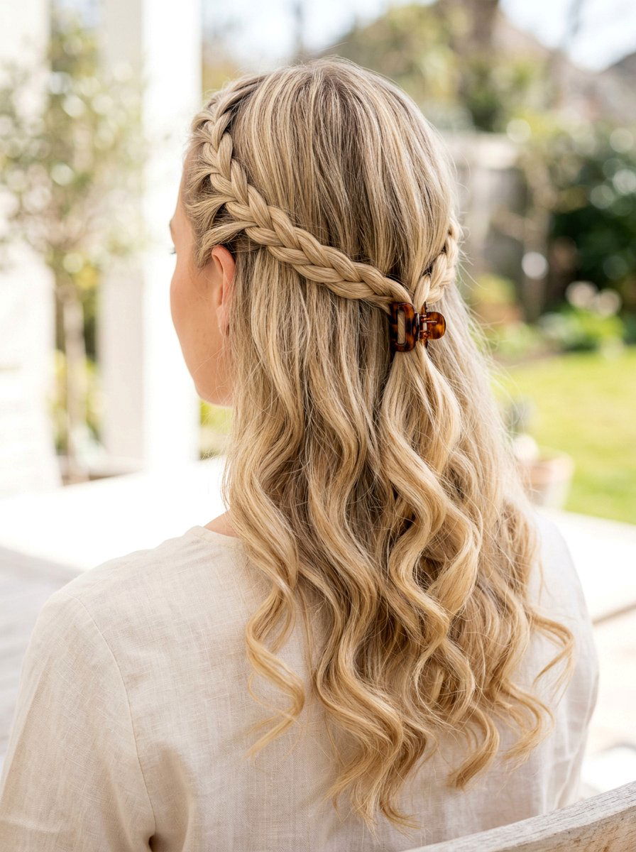 Claw Clip Braided Headband - 20 summer claw clip hairstyles - 20 summer claw clip hairstyles