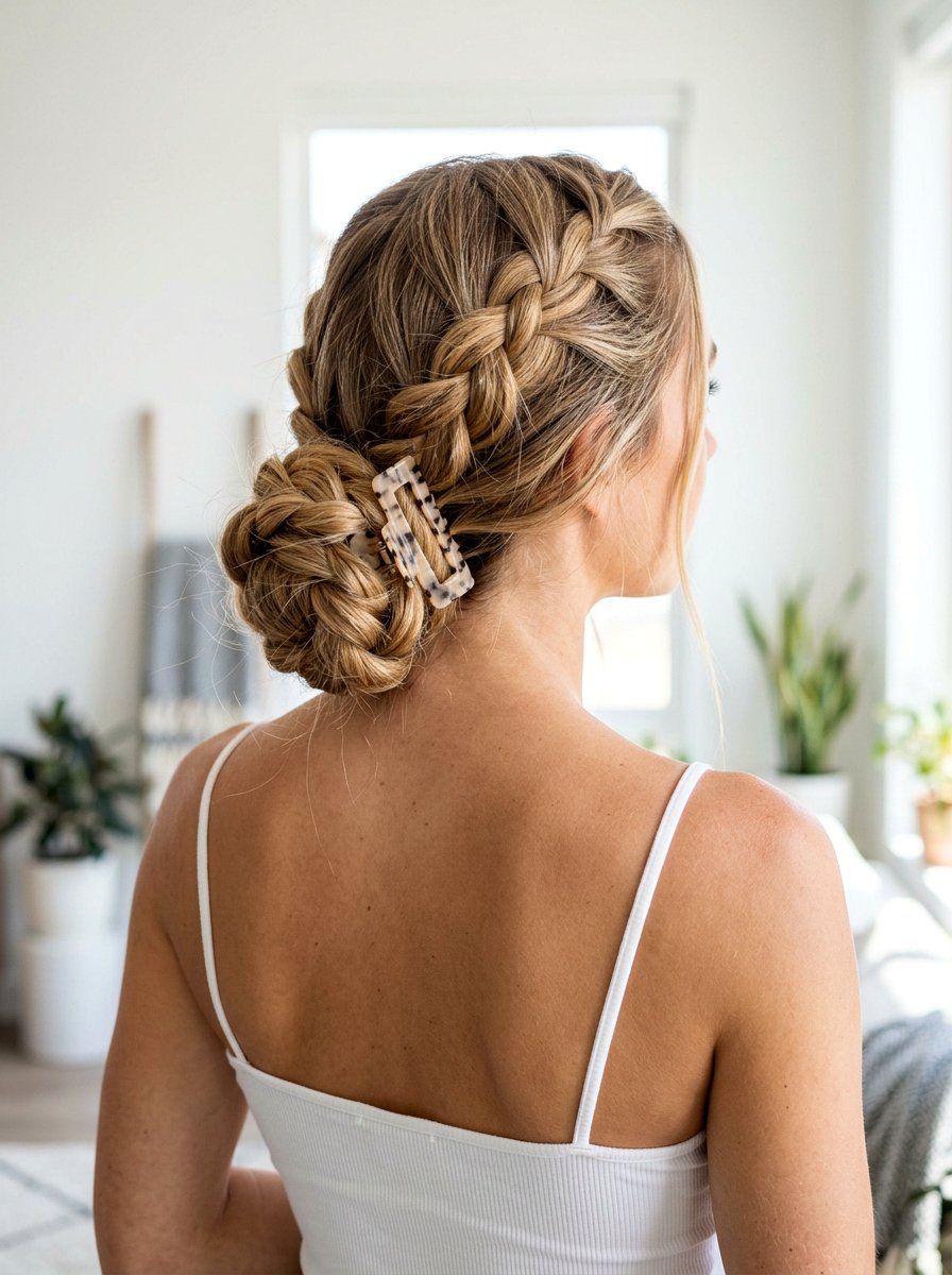 Claw Clip Braided Low Bun - 20 pilates claw clip hairstyle - 20 pilates claw clip hairstyle