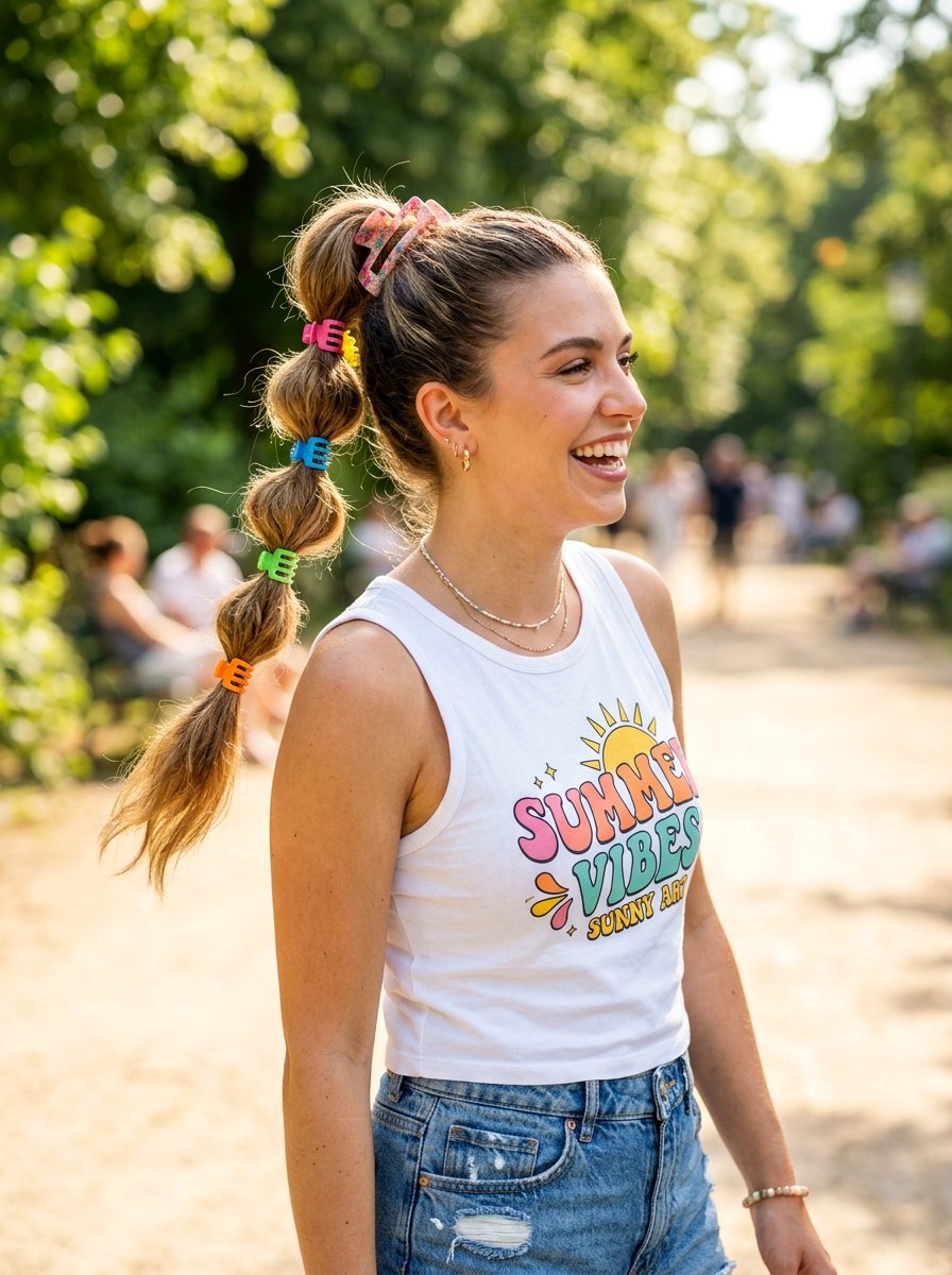 Claw Clip Bubble Ponytail - 20 summer claw clip hairstyles - 20 summer claw clip hairstyles