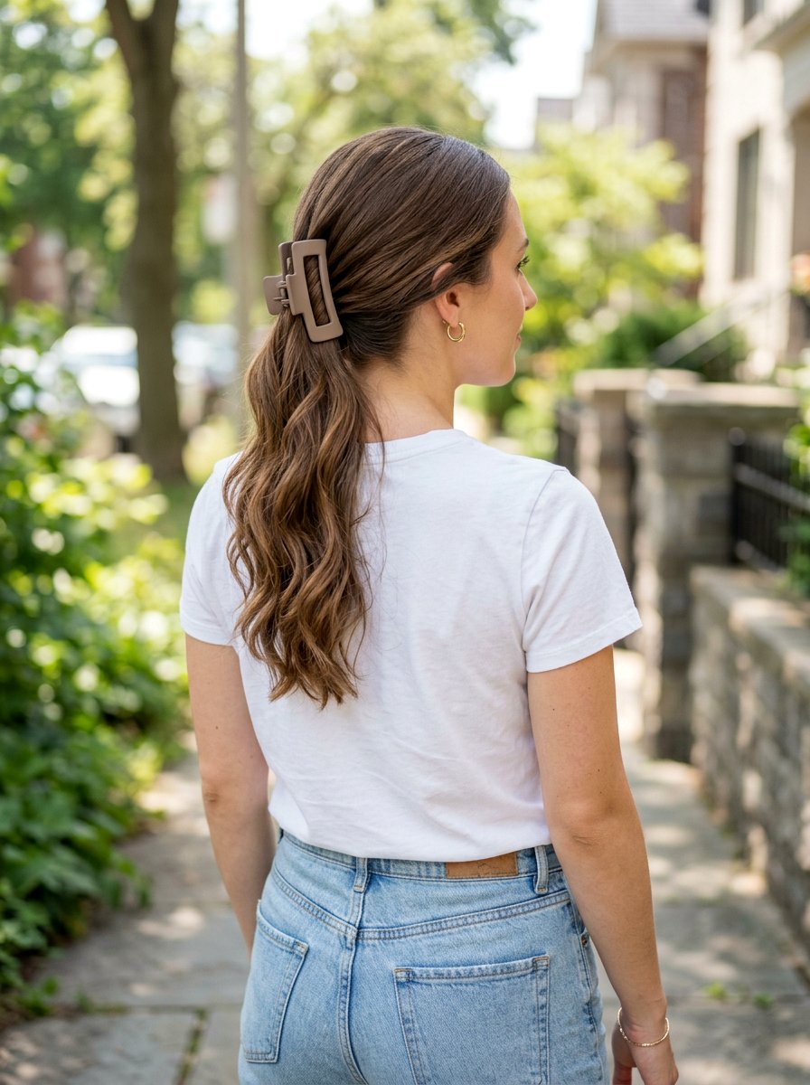 Claw Clip Center Part Ponytail - 20 summer claw clip hairstyles - 20 summer claw clip hairstyles