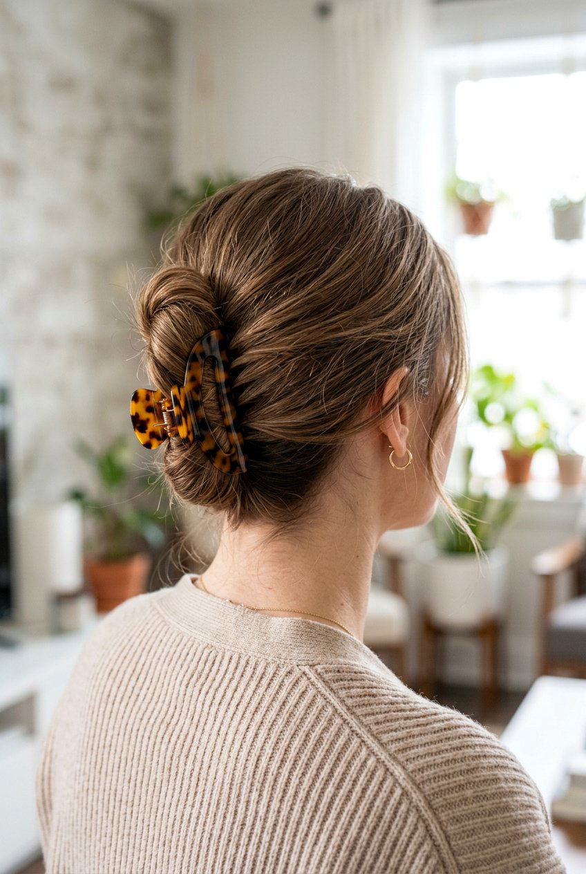 Claw Clip Chignon - 20 one minute hairstyles - 20 one minute hairstyles