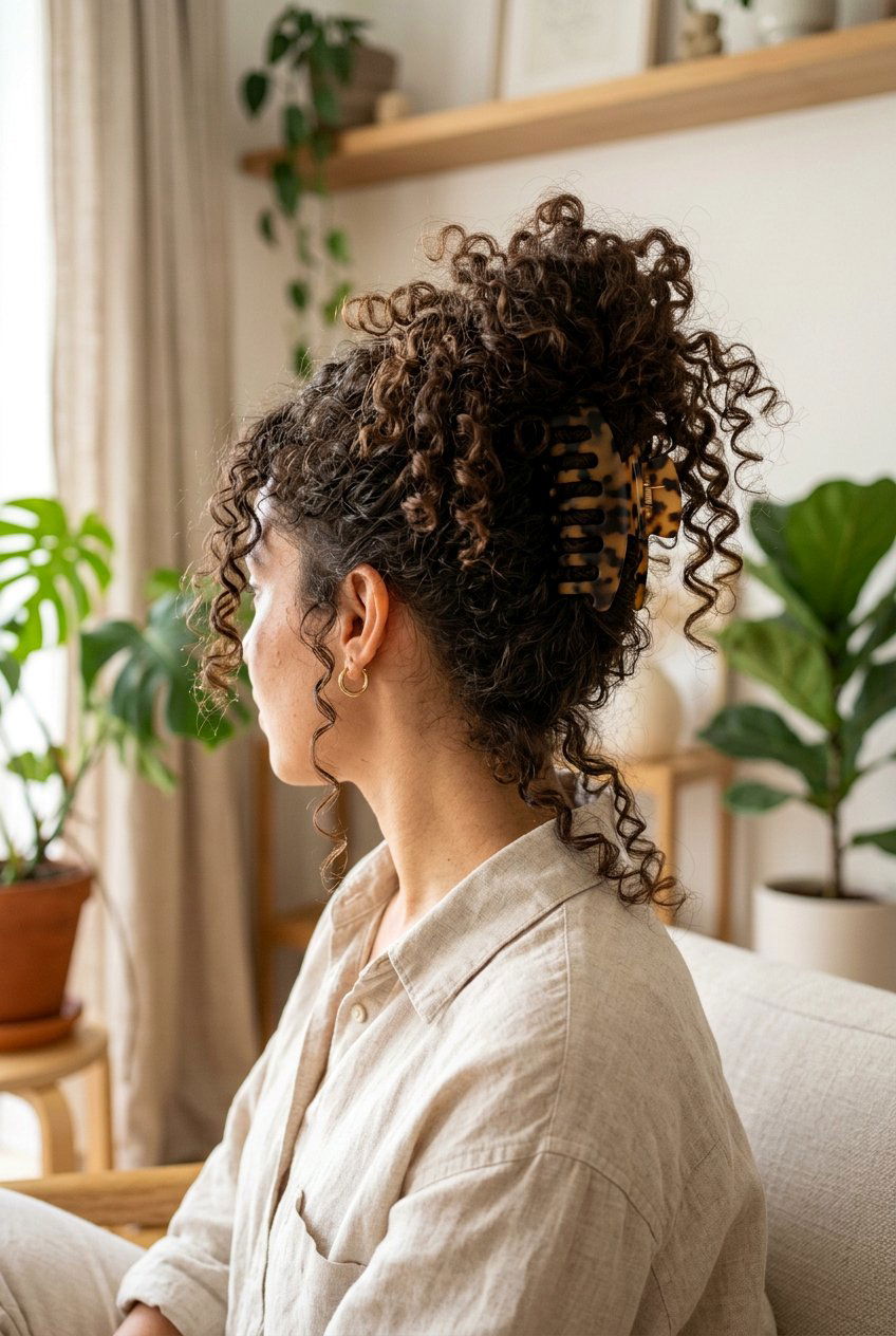 Claw Clip Curly Hair Bun - 20 campus claw clip hairstyle - 20 campus claw clip hairstyle