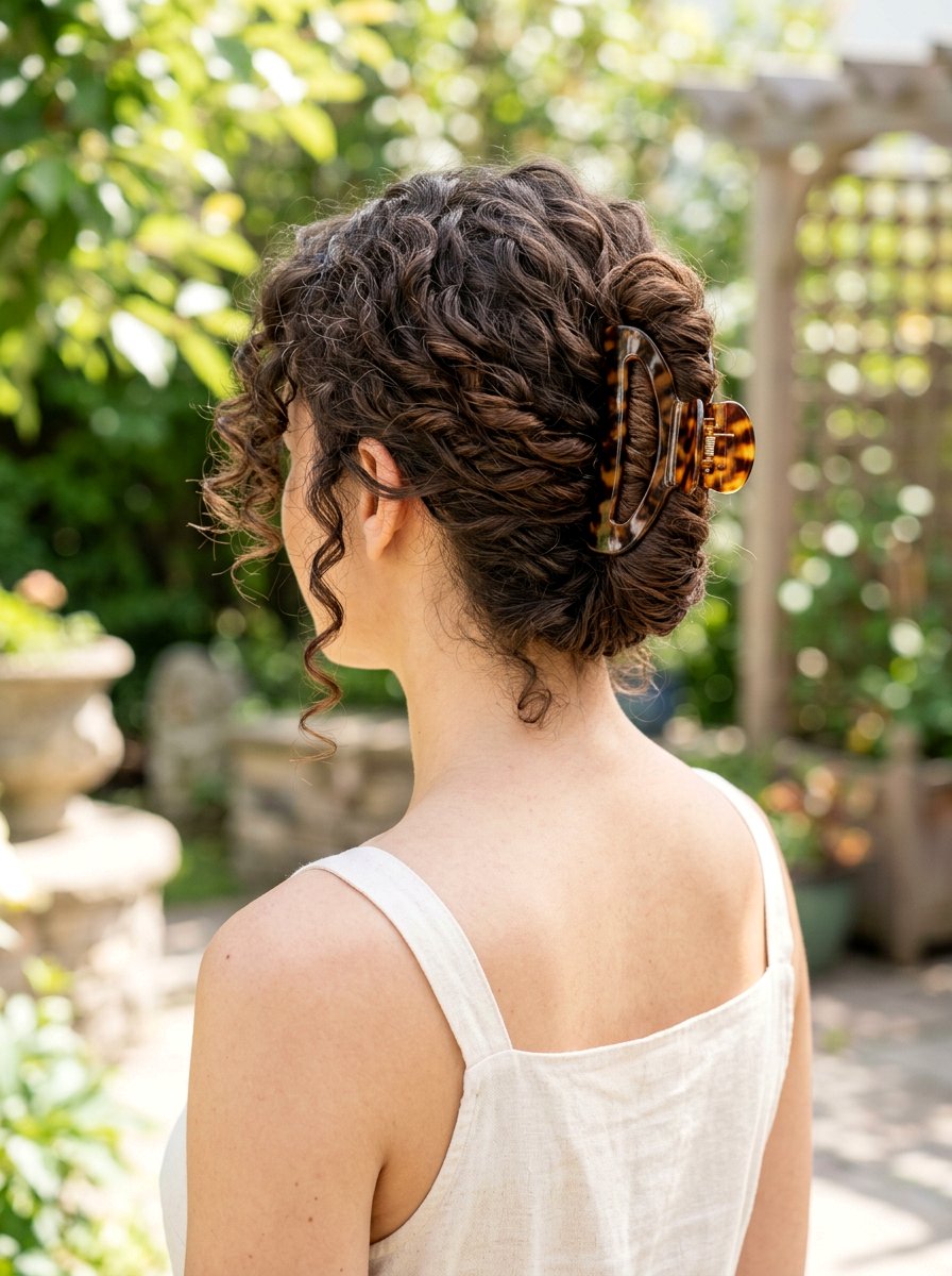 Claw Clip Curly Updo - 20 vacation hairstyle for long curls - 20 vacation hairstyle for long curls