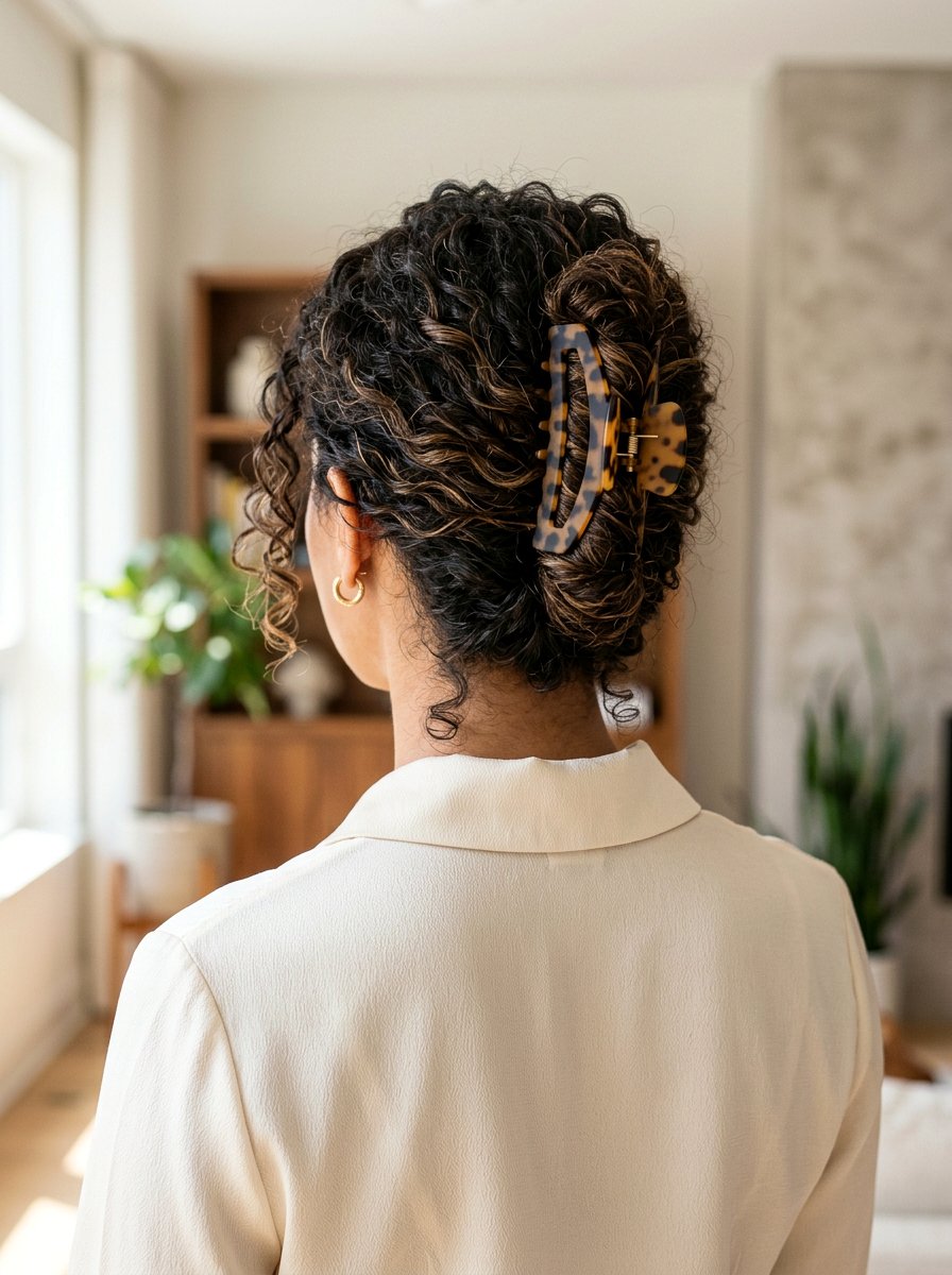 Claw Clip Curly Updo - 20 simple hairstyle for curly shoulder length hair - 20 simple hairstyle for curly shoulder length hair