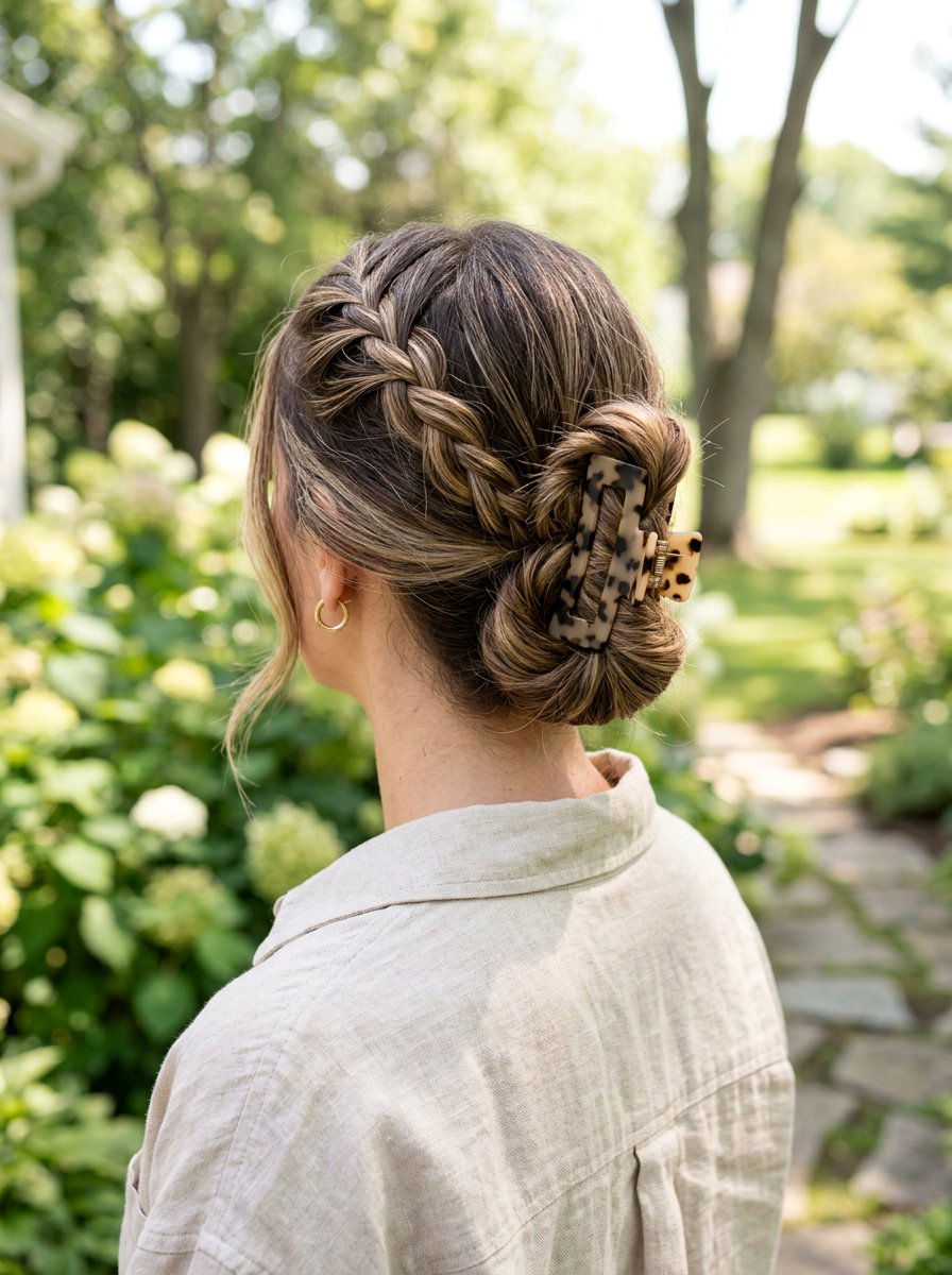 Claw Clip Dutch Braid Updo - 20 summer claw clip hairstyles - 20 summer claw clip hairstyles