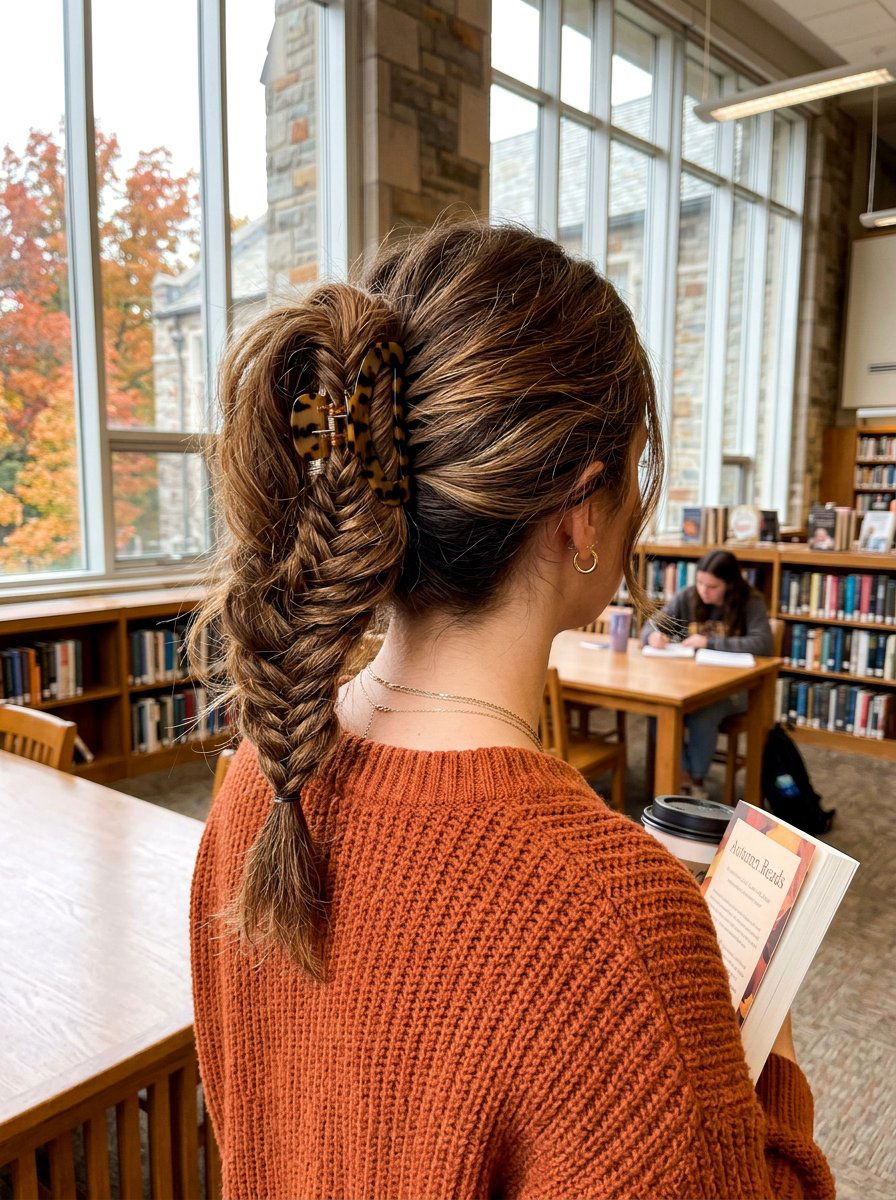 Claw Clip Fishtail Braid Updo - 20 claw clip hairstyle for college girls - 20 claw clip hairstyle for college girls