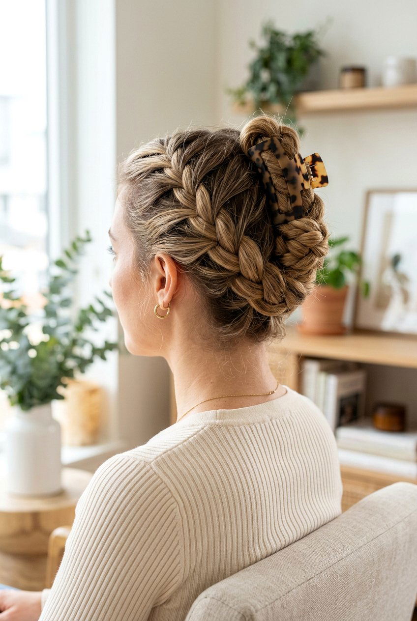 Claw Clip French Braid Updo - 20 claw clip hairstyles - 20 claw clip hairstyles