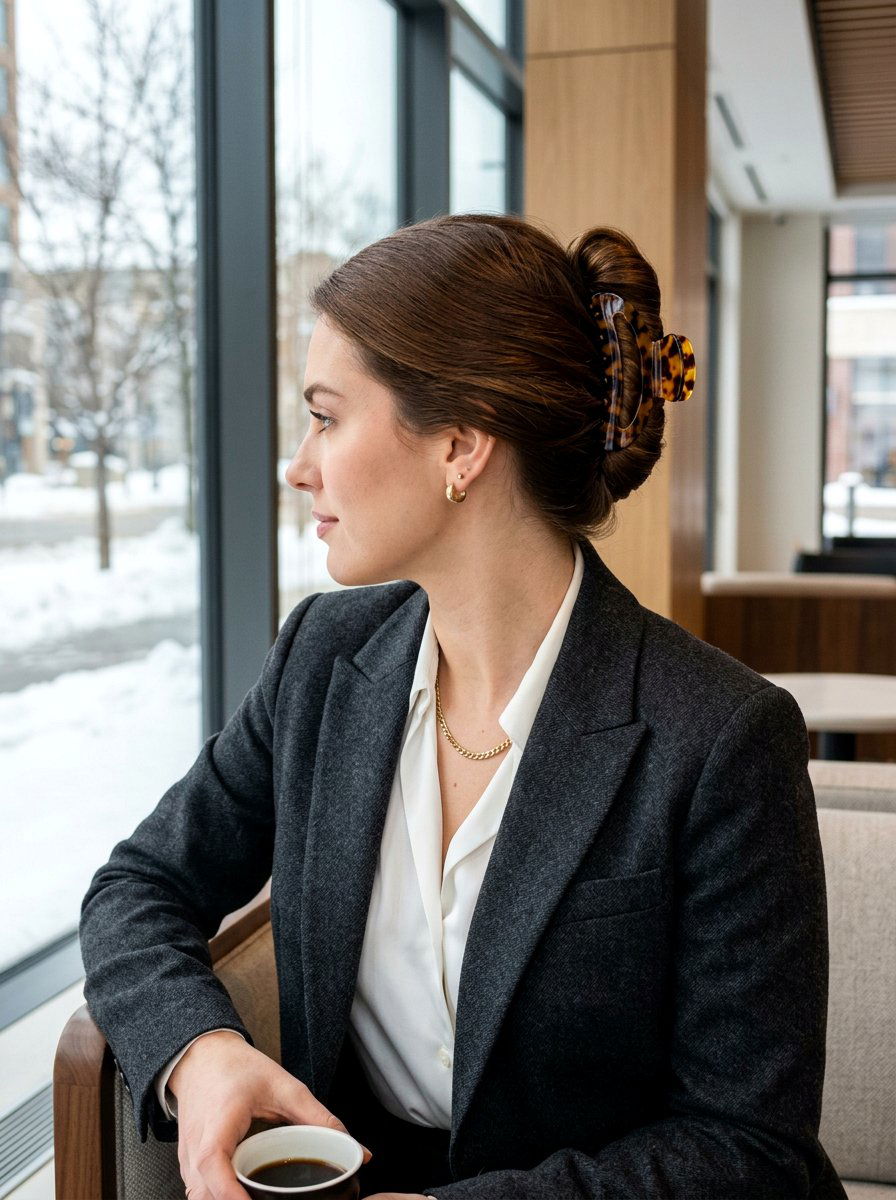 Claw Clip French Twist - 20 simple hairstyle for work dinner - 20 simple hairstyle for work dinner