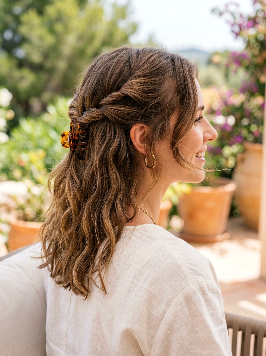 Claw Clip Half Up Double Twist - 20 summer claw clip hairstyles - 20 summer claw clip hairstyles