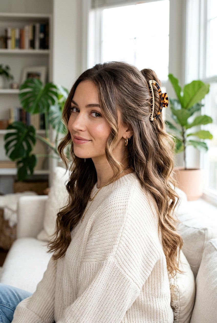 Claw Clip Half Up Hair - 20 date night hairstyles - 20 date night hairstyles