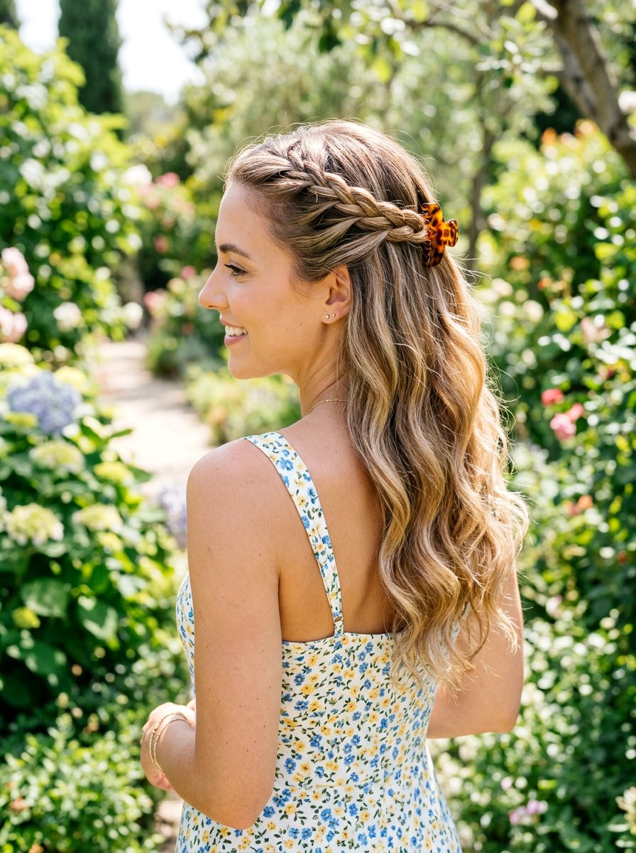 Claw Clip Half Up Side Braid - 20 summer claw clip hairstyles - 20 summer claw clip hairstyles