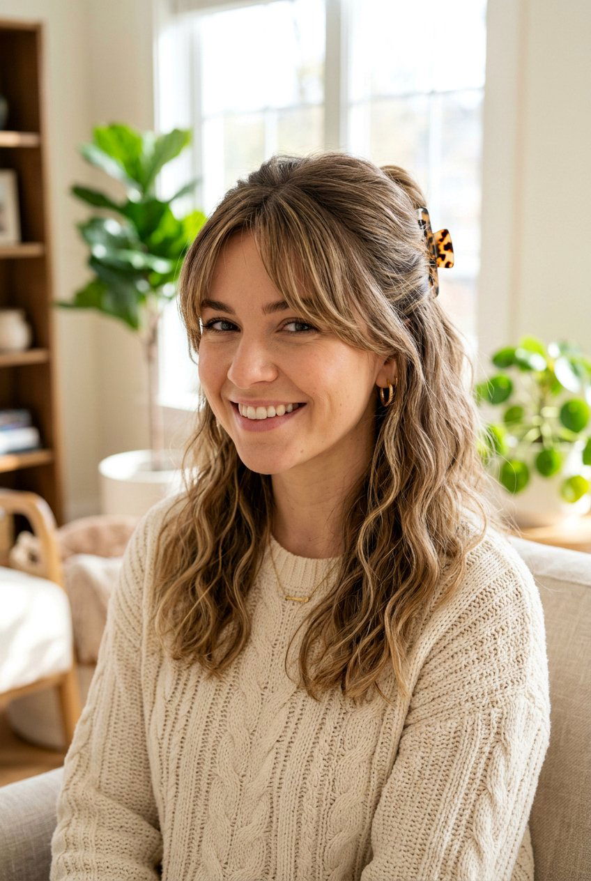 Claw Clip Half Up With Bangs - 20 claw clip hairstyles - 20 claw clip hairstyles