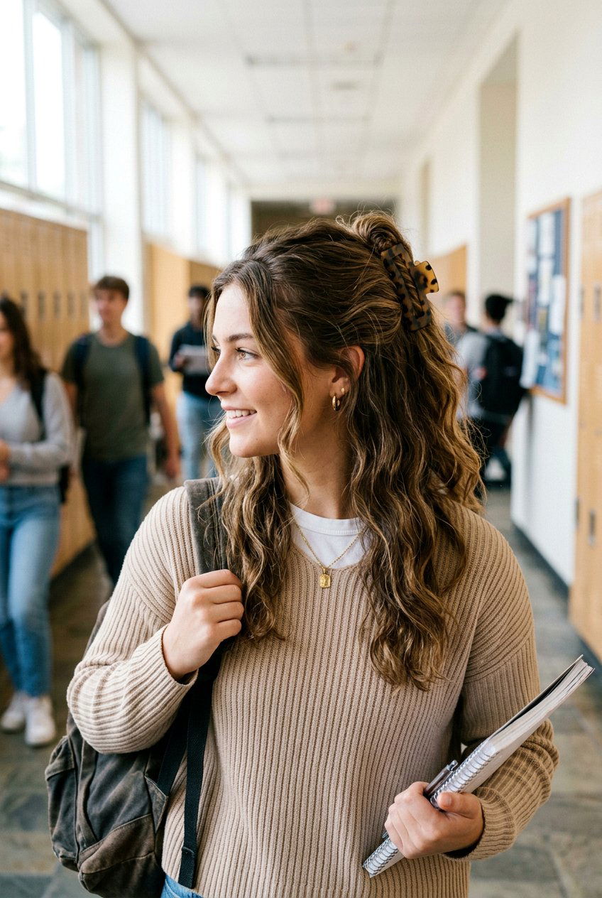 Claw Clip Half Up for School - 20 no heat hairstyles for school - 20 no heat hairstyles for school