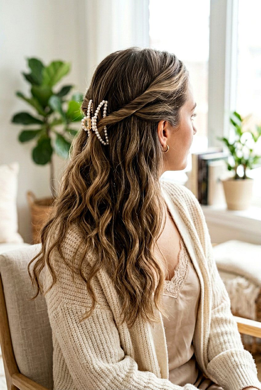 Claw Clip Loose Waves Half Up - 20 campus claw clip hairstyle - 20 campus claw clip hairstyle