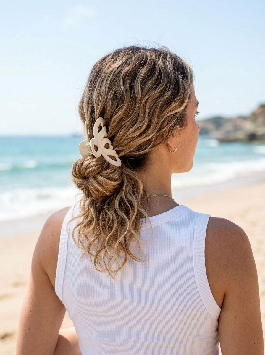 Claw Clip Low Beach Waves - 20 vacation hairstyle with low beach waves - 20 vacation hairstyle with low beach waves