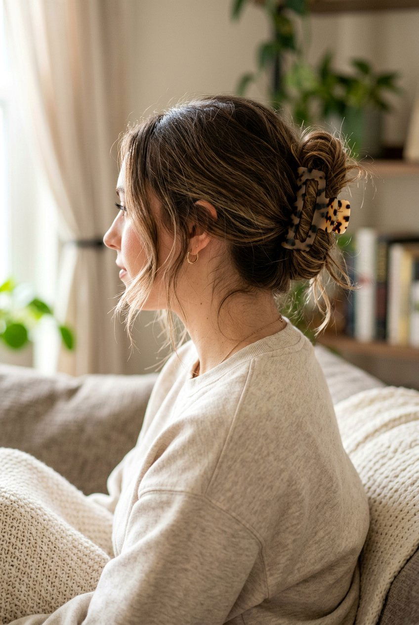 Claw Clip Low Messy Bun - 20 claw clip hairstyles - 20 claw clip hairstyles