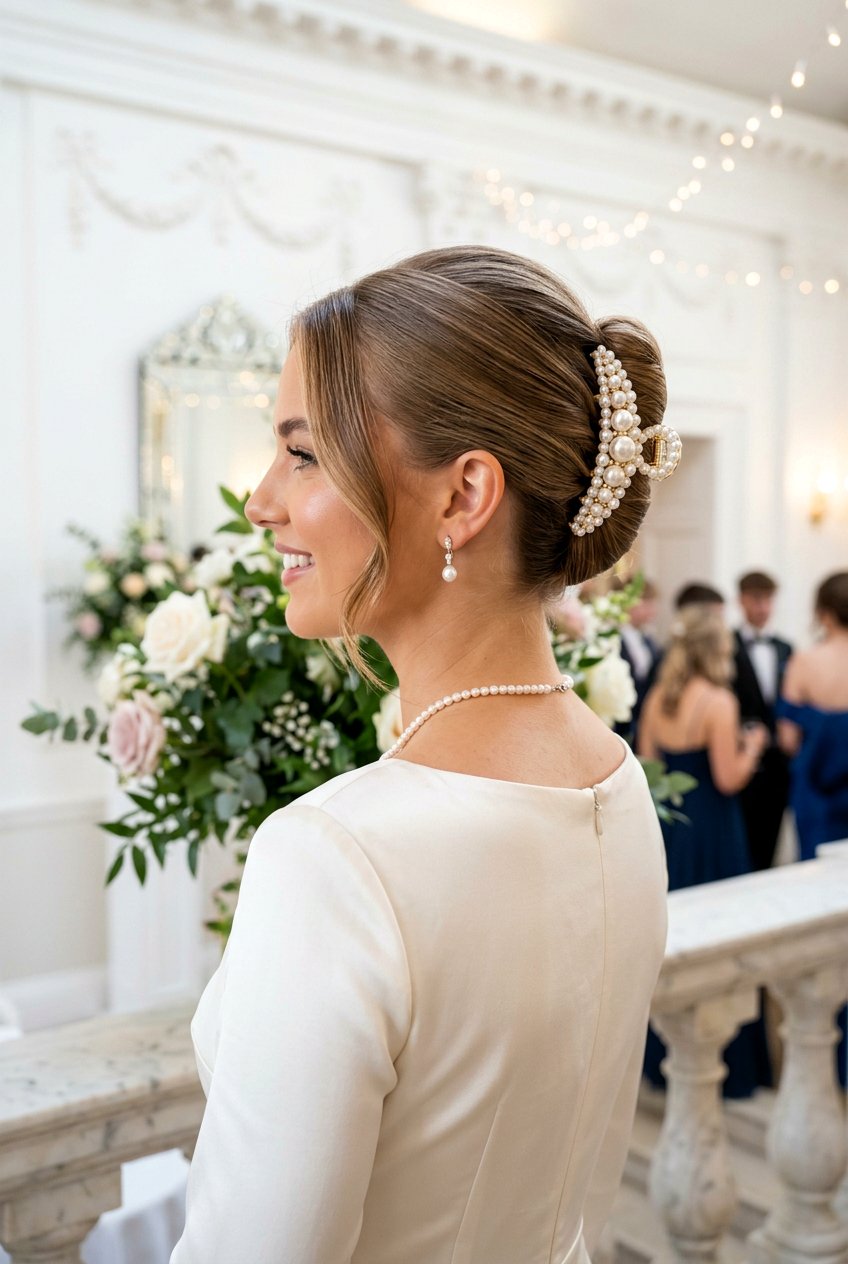 Claw Clip Prom Hairstyle With Pearls - 20 prom hairstyles with claw clip - 20 prom hairstyles with claw clip