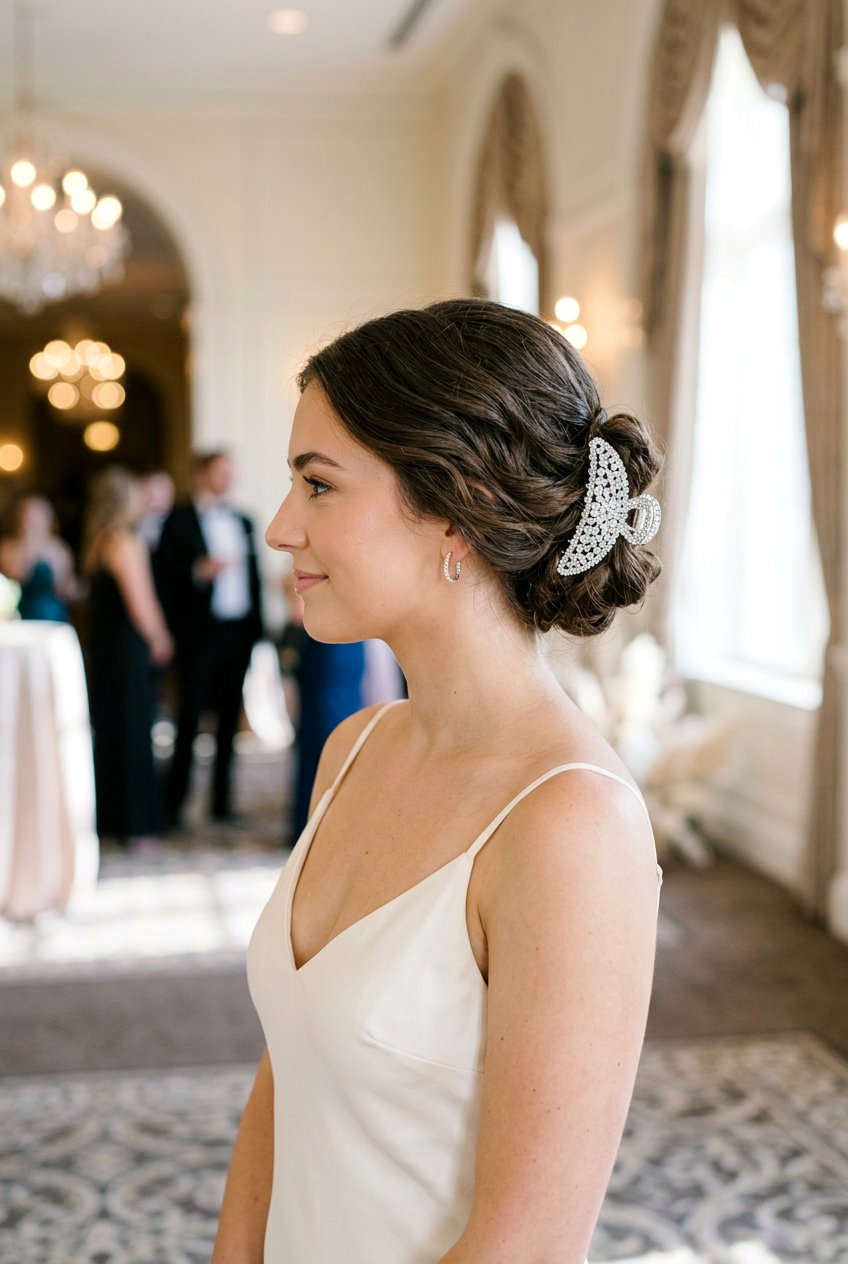 Claw Clip Prom Hairstyle With Sparkly Clip - 20 prom hairstyles with claw clip - 20 prom hairstyles with claw clip