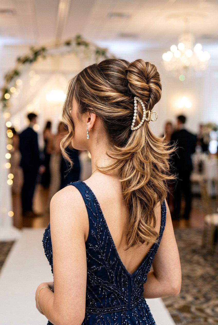 Claw Clip Prom Updo For Long Hair - 20 prom hairstyles with claw clip - 20 prom hairstyles with claw clip