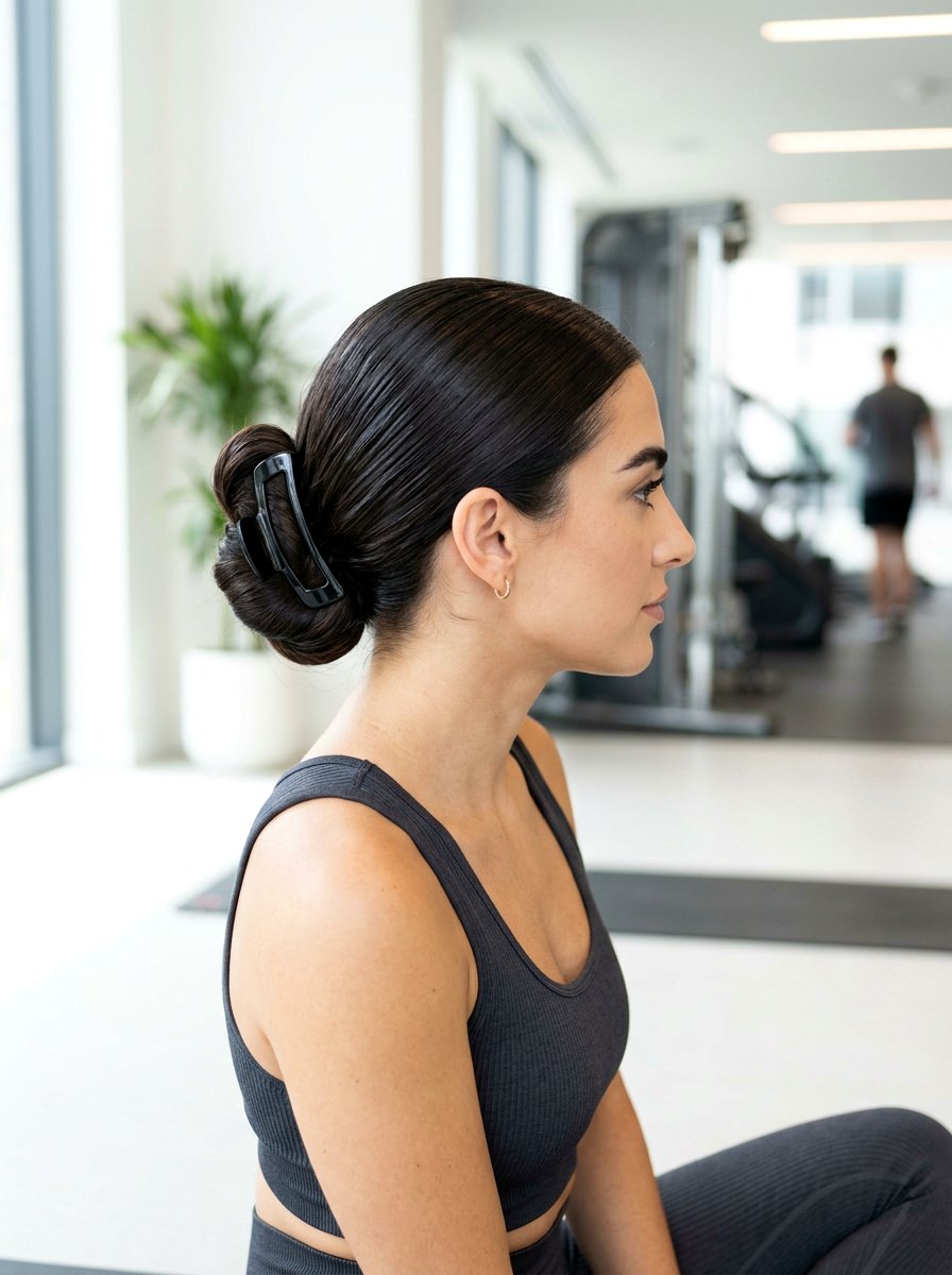 Claw Clip Slick Back Low Chignon - 20 pilates claw clip hairstyle - 20 pilates claw clip hairstyle