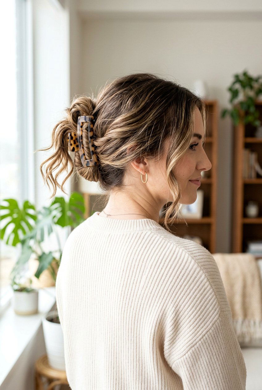 Claw Clip Twist Updo - 20 lazy college hairstyles - 20 lazy college hairstyles