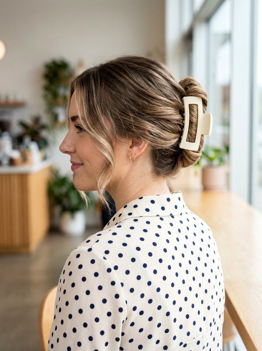 Claw Clip Twist With Face Framing Pieces - 20 office hairstyle with claw clip twist - 20 office hairstyle with claw clip twist