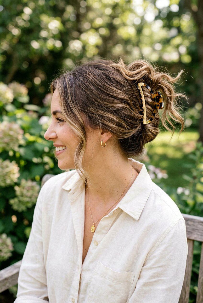 Claw Clip Updo - 20 concert hairstyle for shoulder length hair - 20 concert hairstyle for shoulder length hair