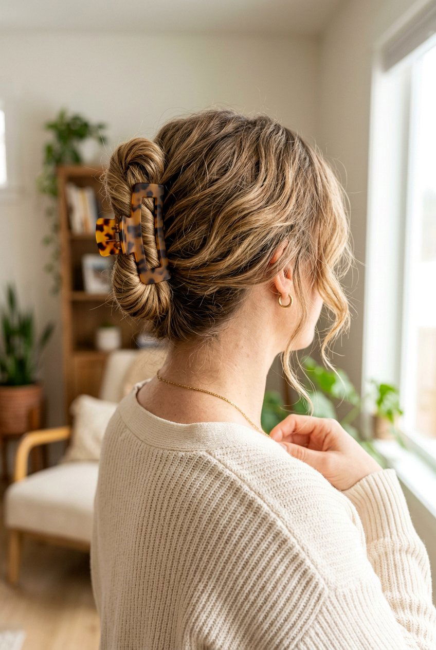 Claw Clip Updo - 20 easy hairstyles for mornings - 20 easy hairstyles for mornings