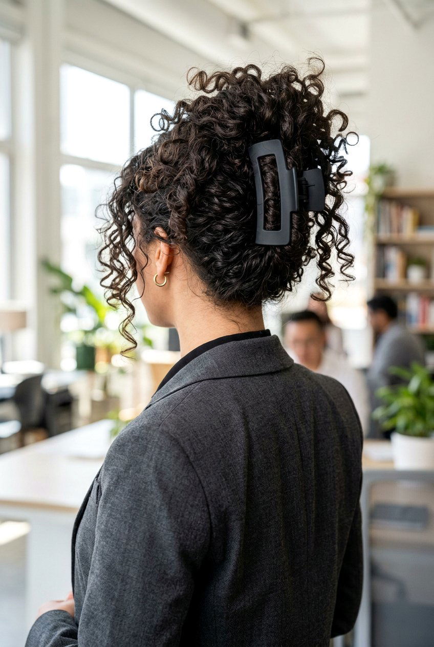 Claw Clip Updo - 20 easy work hairstyle for long curly hair - 20 easy work hairstyle for long curly hair