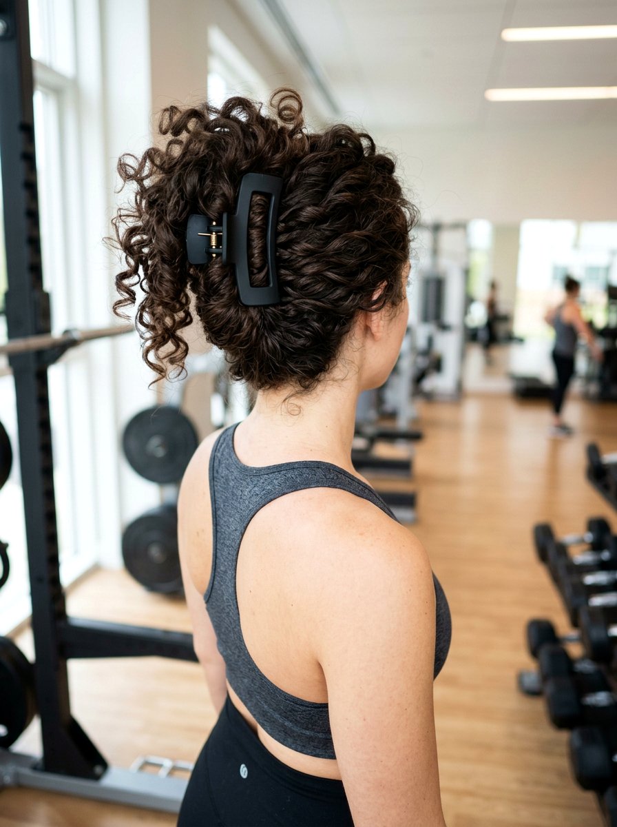 Claw Clip Updo For Gym - 20 gym hairstyle for thick curly hair - 20 gym hairstyle for thick curly hair