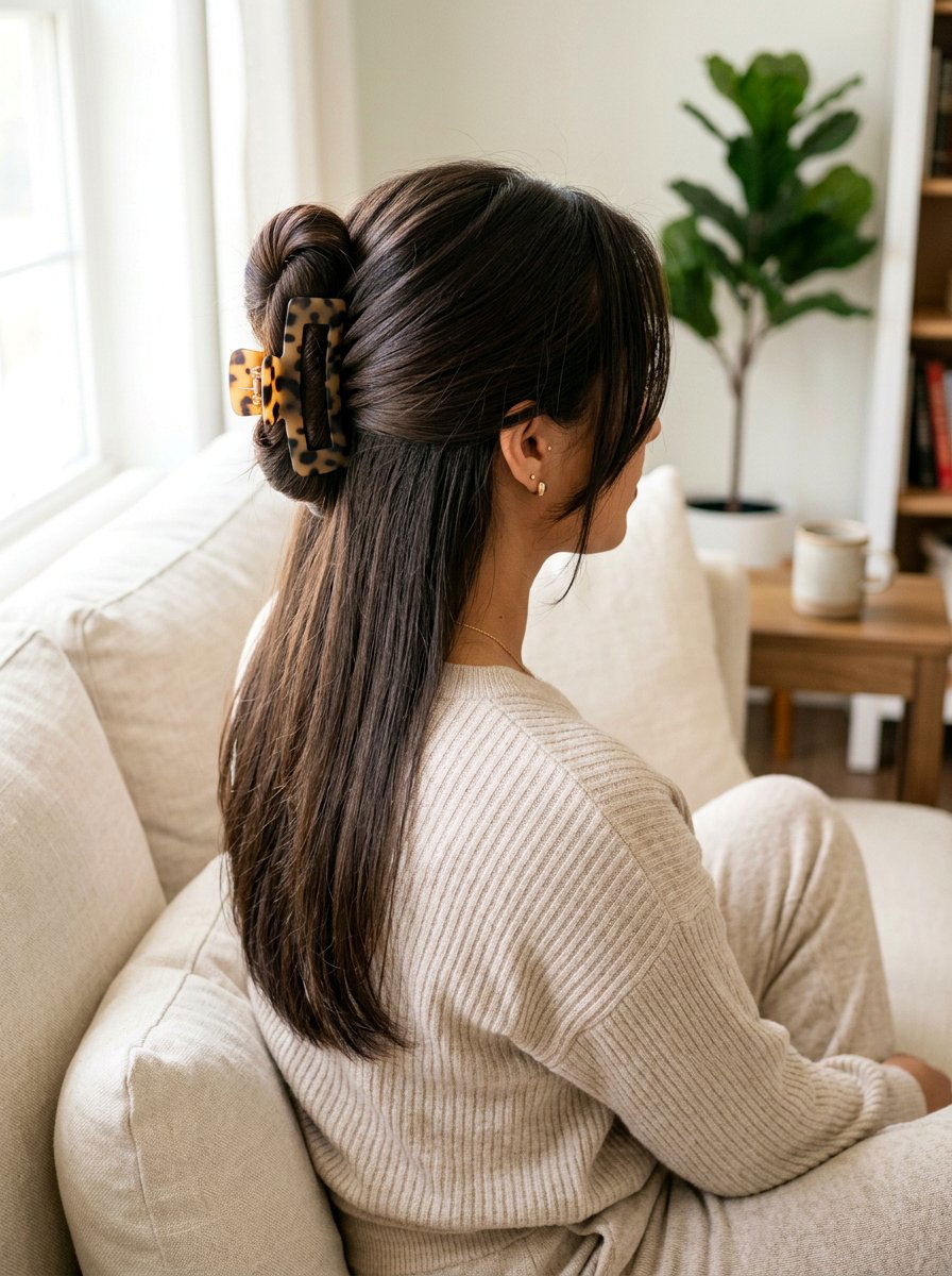 Claw Clip Updo For Long Straight Layers - 20 quick hairstyle for long straight layers - 20 quick hairstyle for long straight layers