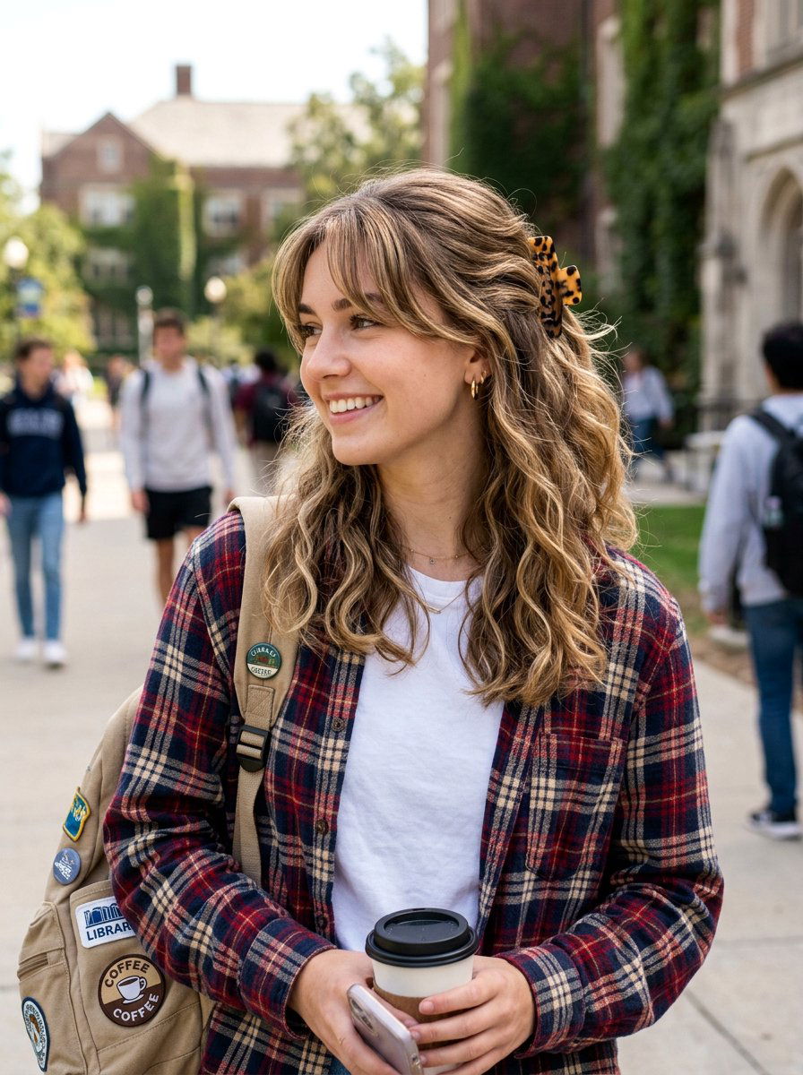 Claw Clip With Curtain Bangs And Loose Waves - 20 claw clip hairstyle for college girls - 20 claw clip hairstyle for college girls