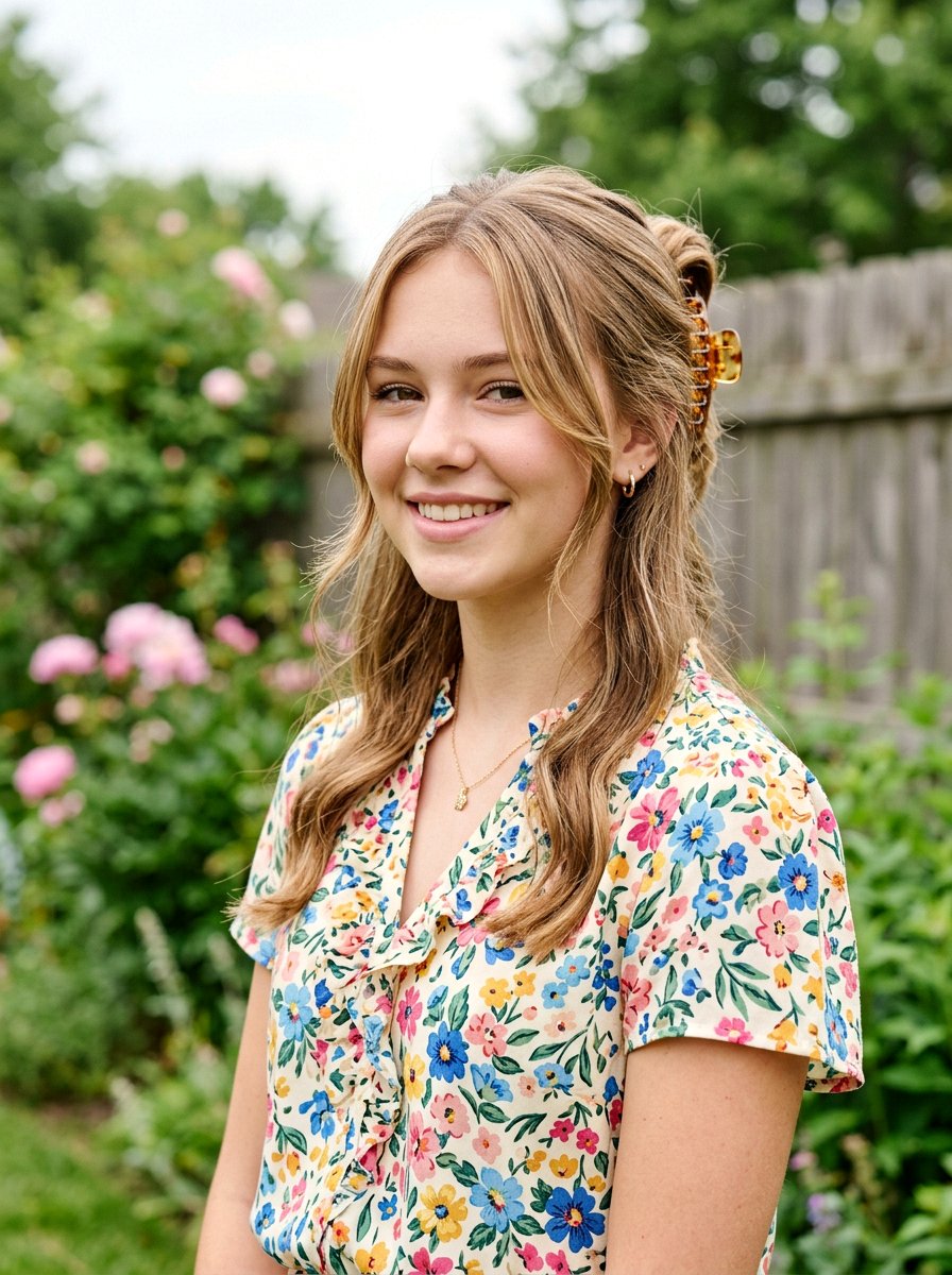 Claw Clip With Face Framing Pieces - 20 teen girls school hairstyle with claw clip - 20 teen girls school hairstyle with claw clip