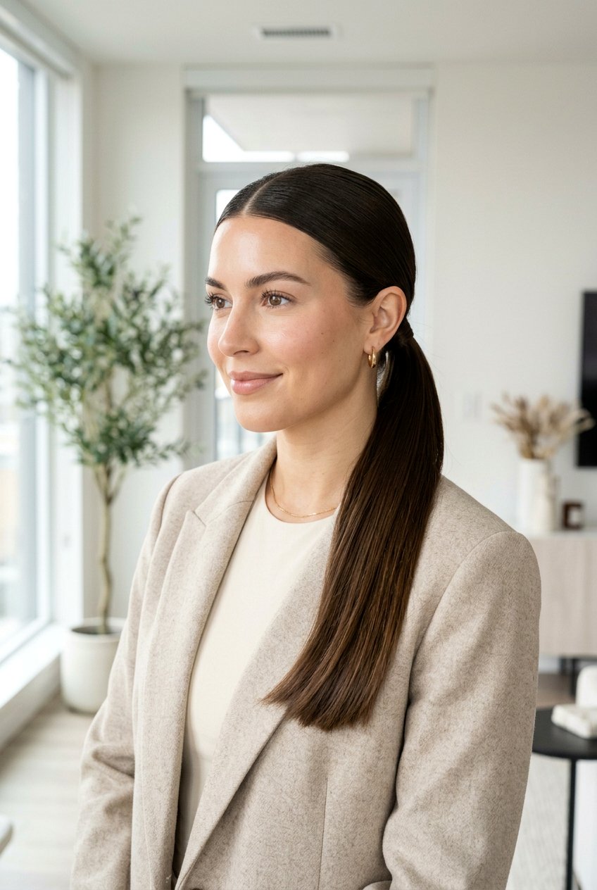 Clean Girl Low Ponytail - 20 clean hair day hairstyles - 20 clean hair day hairstyles