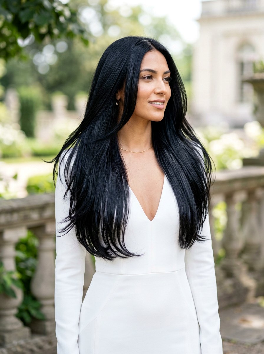 Clear Gloss On Jet Black Long Layers - 20 clear gloss hair ideas for shine - 20 clear gloss hair ideas for shine