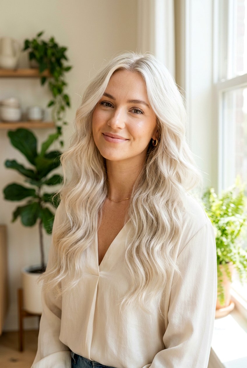 Cloud Dancer Blonde Long Waves - 20 elegant white blonde hair color - 20 elegant white blonde hair color