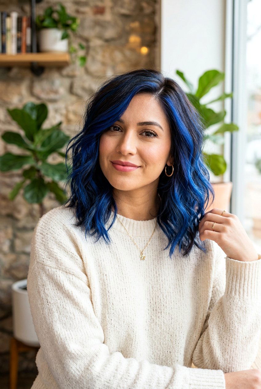 Cobalt Blue Balayage Lob Haircut - 20 cobalt blue balayage - 20 cobalt blue balayage