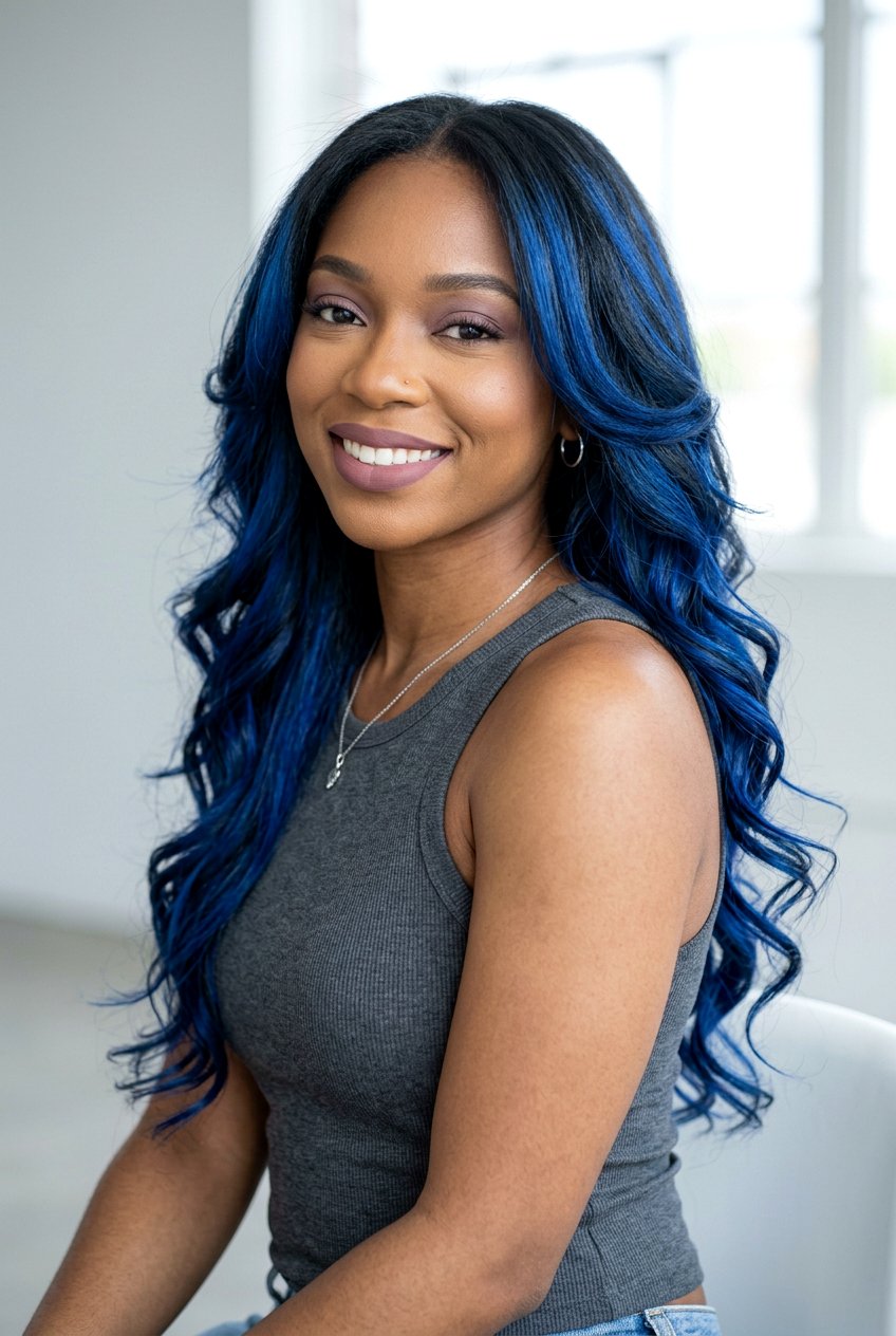 Cobalt Blue Balayage On Black Hair - 20 blue balayage on black hair - 20 blue balayage on black hair