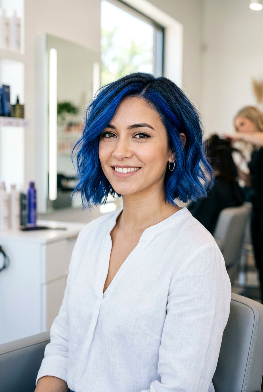 Cobalt Blue Balayage On Short Bob Haircut - 20 cobalt blue balayage - 20 cobalt blue balayage