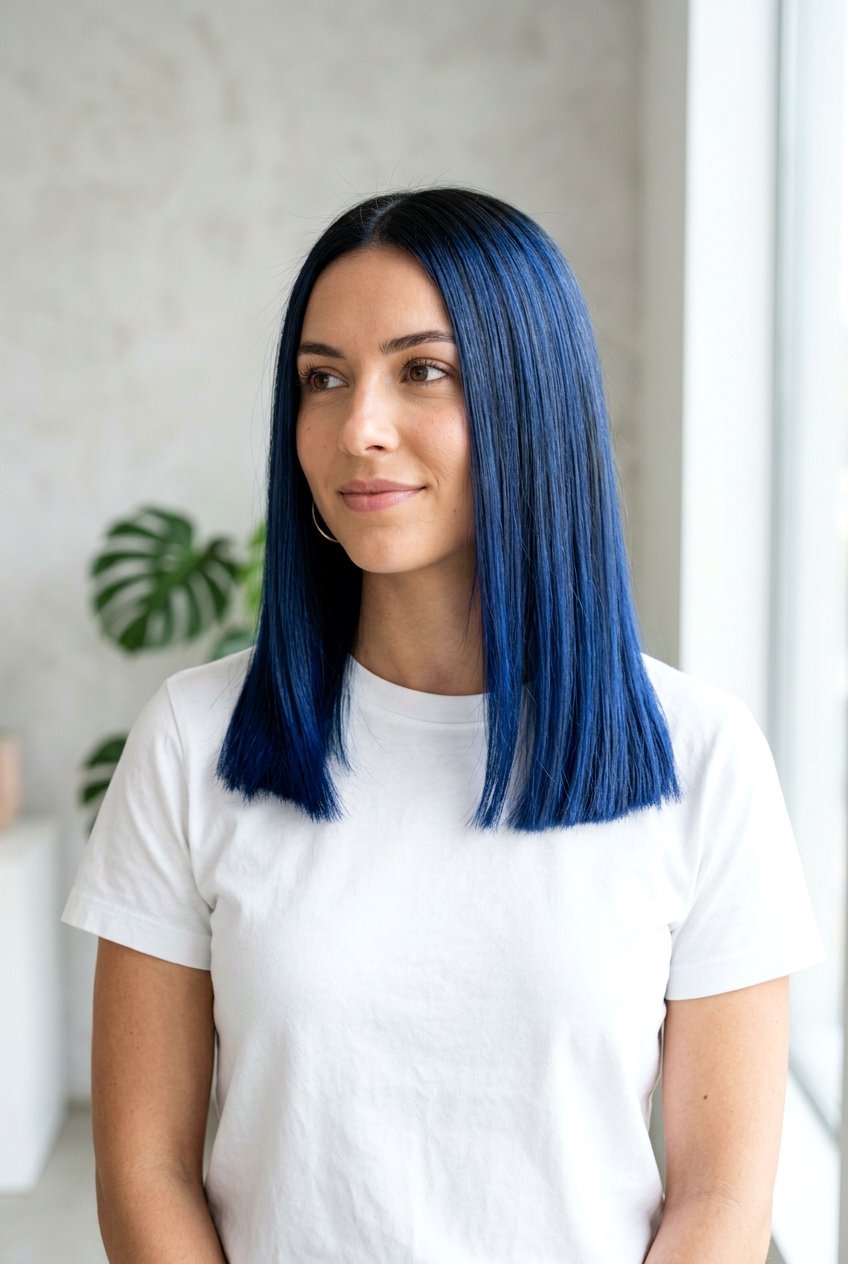 Cobalt Blue Balayage On Straight Medium Length Hair - 20 cobalt blue balayage - 20 cobalt blue balayage