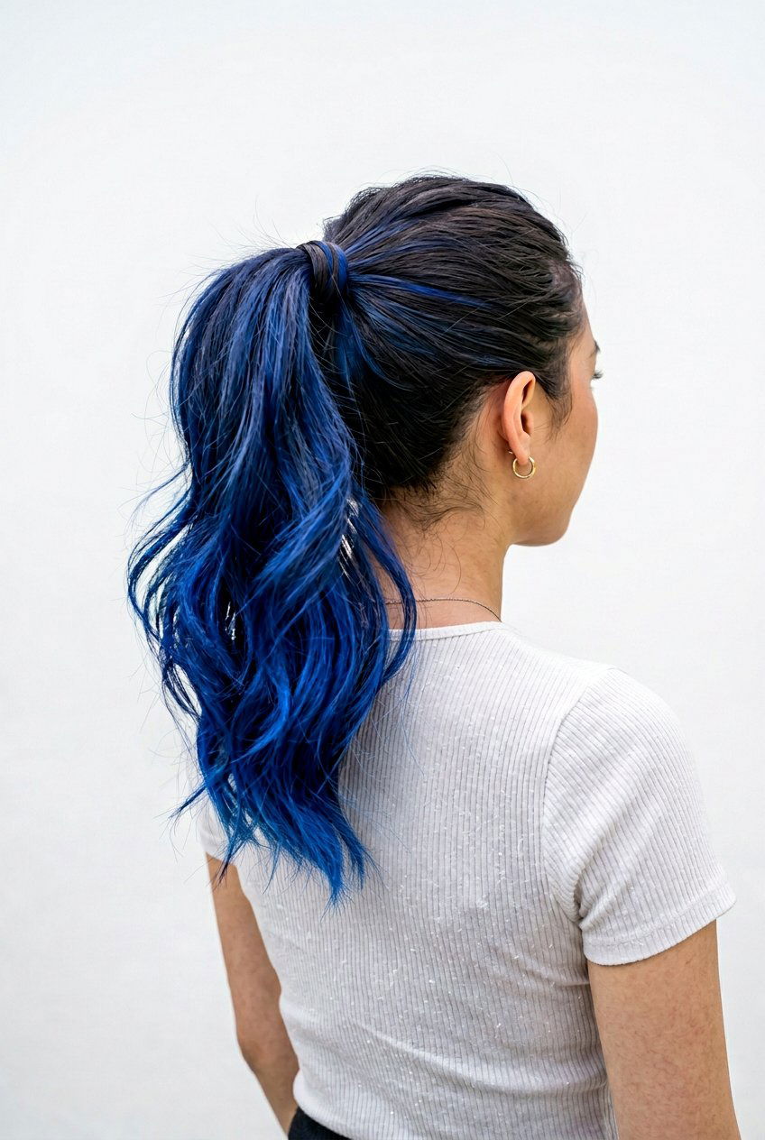 Cobalt Blue Balayage Ponytail Look - 20 cobalt blue balayage - 20 cobalt blue balayage