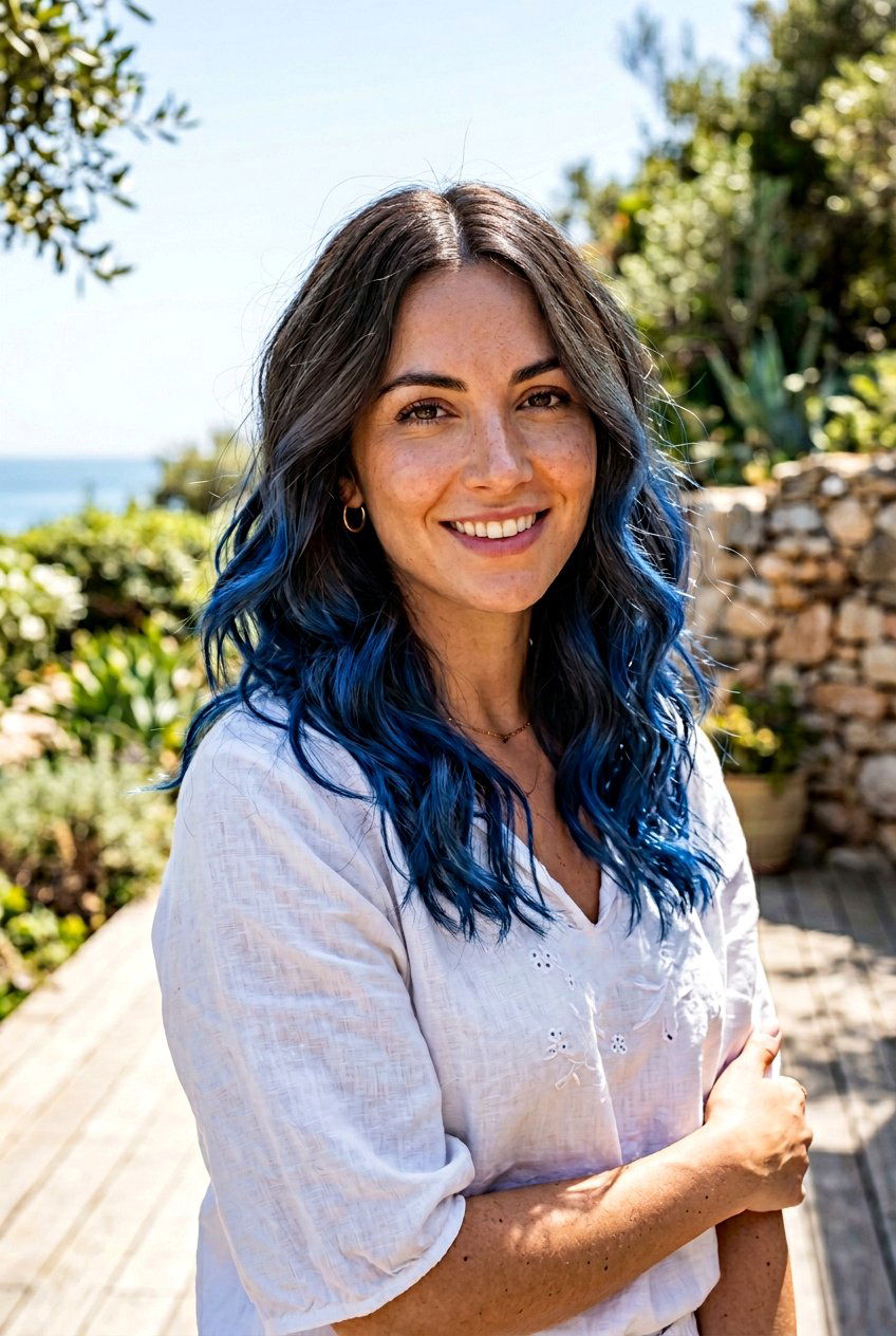 Cobalt Blue Balayage With Loose Beach Waves - 20 cobalt blue balayage - 20 cobalt blue balayage
