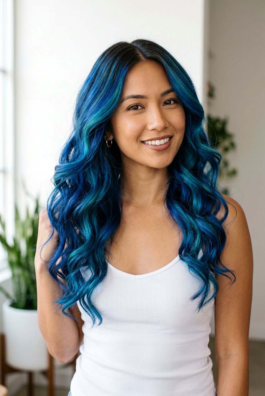 Cobalt Blue Balayage With Teal Accents - 20 cobalt blue balayage - 20 cobalt blue balayage