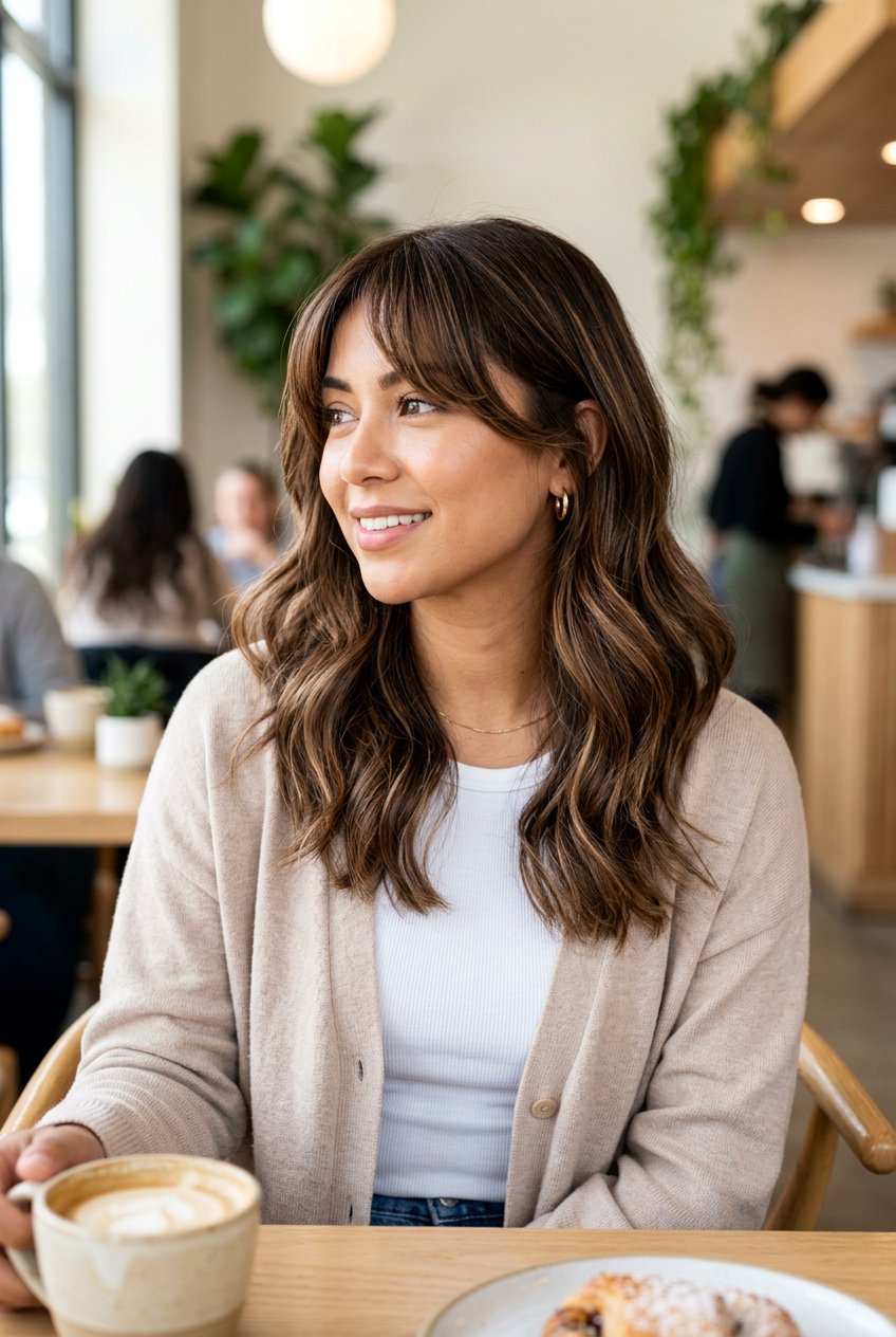 Cocoa Balayage With Curtain Bangs - 20 cool cocoa balayage - 20 cool cocoa balayage