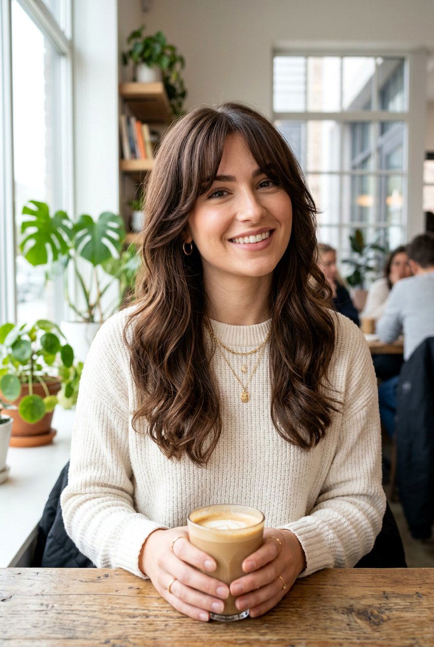 Cocoa Brunette Hair With Curtain Bangs - 20 cool cocoa brunette - 20 cool cocoa brunette