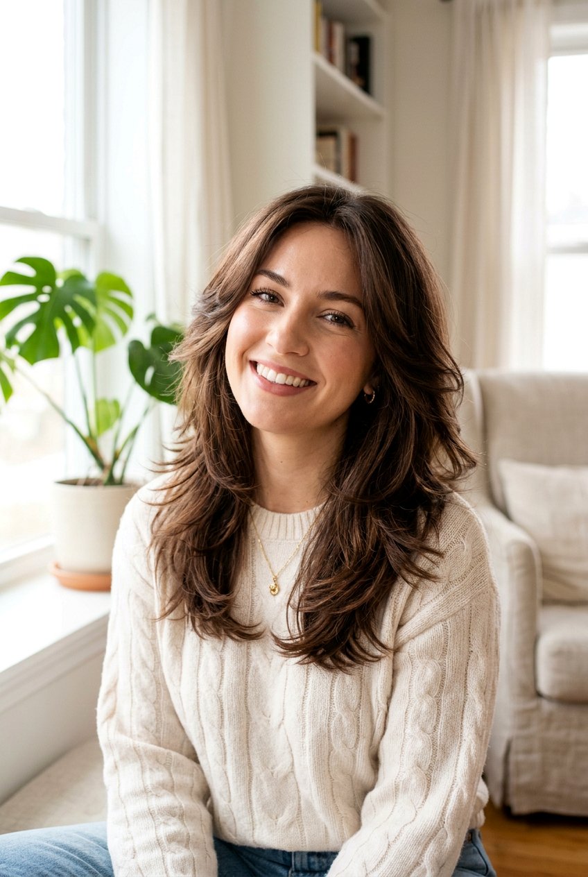 Cocoa Brunette Hair With Feathered Layers - 20 cool cocoa brunette - 20 cool cocoa brunette