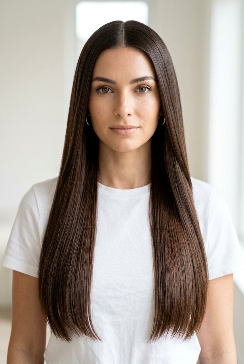 Cocoa Brunette Long Straight Hair With Middle Part - 20 cool cocoa brunette - 20 cool cocoa brunette